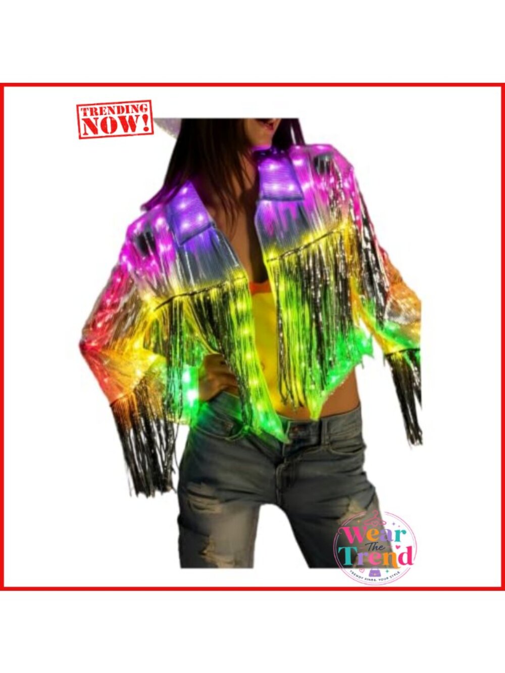 QooGoo Womens Sequin Tassel LED Light Up Jacket Fringe Disco Cowgirl Party